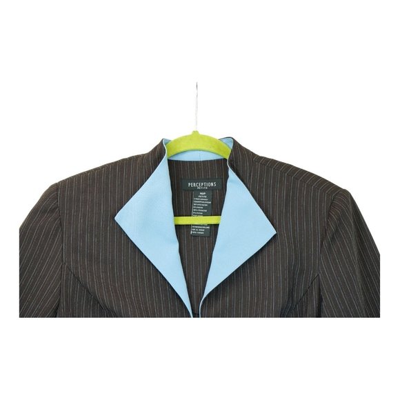 NWT Vintage Perceptions Petite Brown And Blue Striped Open Blazer 16 Petite - Picture 3 of 5
